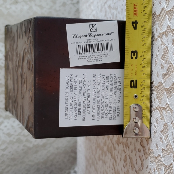 Home Interiors Square Embossed vase Floral 12" tall 4" sq base 6" sq opening NEW - Picture 5 of 7